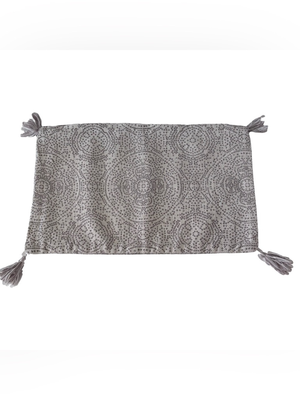 Boho pillow cover heavy woven cotton tassels farmhouse neutral lumbar 26” x 15”